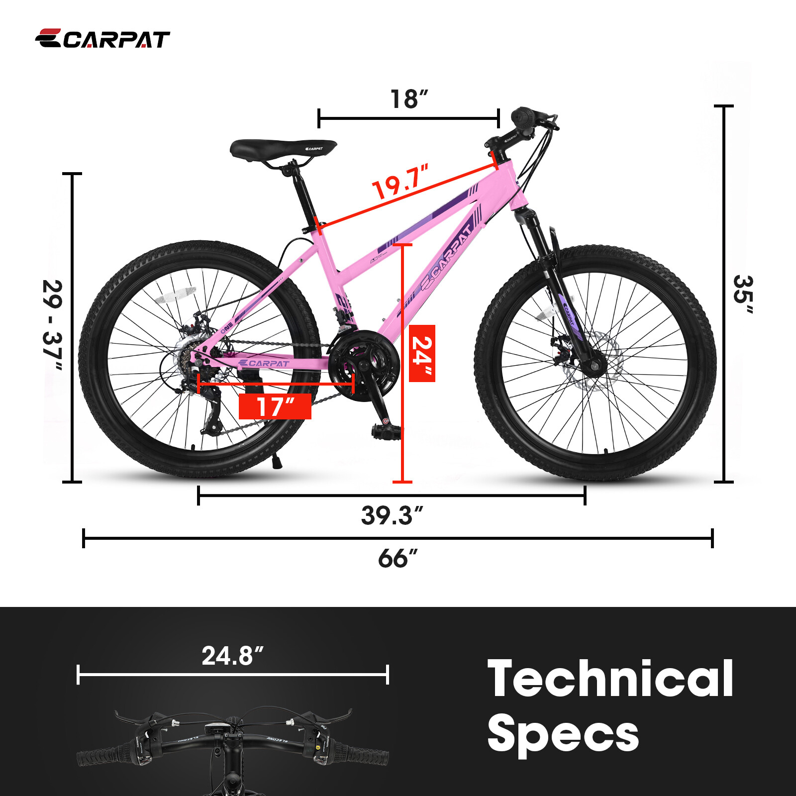 24 Inch 21 Speeds Mountain Bike for Teenagers Girls with Dual Disc Brakes