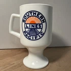 Vintage SOUTHERN PACIFIC LINES Railroad Mug Milk White Glass Pedestal Foot 10 oz