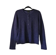 Saks Fifth Avenue Black 100% Cashmere Women's Size XL Blue Long Sleeve Button Up