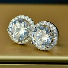 4Ct Lab Created Diamond Halo Push Back Stud Earrings 14K White Gold Over