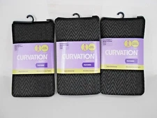 3 Curvation Textured Tights Tummy Smoother SIZE 1, CHEVRON PATTEREN BLACK