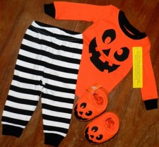 Pajama Set Halloween 3pc Gymboree Slippers Striped Boy size 12-18 mo New