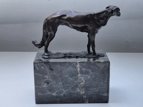 Stunning Bronze Of A Dog On A Heavy Marble Base. F Masseau.
