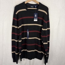 Izod Classic Striped Crewneck Sweater Cotton Blend Black Size Large NWT