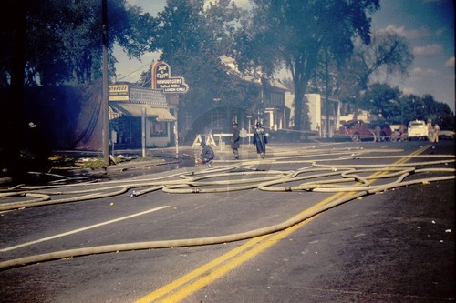 Firemen & Truck @ Joe & Cliff's Hamburgers, Cedar Rapids Iowa: 1960 35mm Slide