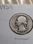1939 Washington Quarter 25C Silver Coin Circulated Uncertified 0.9 Fineness US