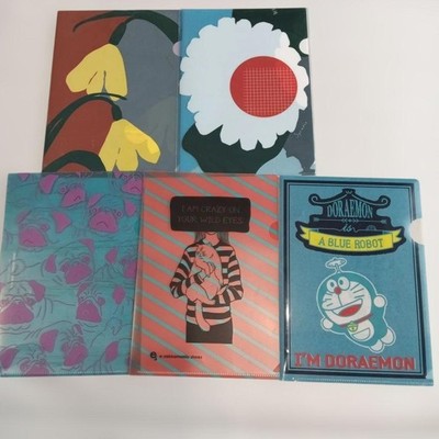 Doraemon Clear File Set A5   5pcs, designs: Doraemon, pug, cat, floral; light