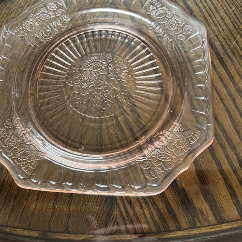 Anchor Hocking 10" Mayfair Open Rose Pink Depression Glass Footed Cake Plate