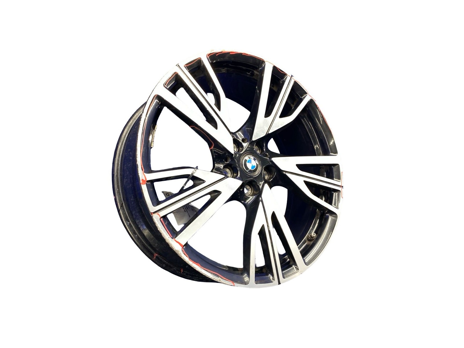 14-20 BMW I8 20X7.5 Front 5 W Spoke Wheel Rim Silver Black *HEAVY CURB RASH*