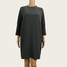 PurpleMaroon Designer SMALL Gray Pleated Elastic Back Modest Knit Shift Dress