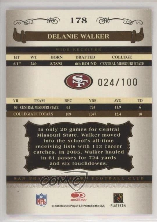 2006 Donruss Classics Timeless Tributes /100 Delanie Walker #178 Rookie RC - Image 2 of 2