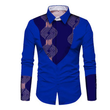 African Men Long Sleeve Shirt Bazin Riche Tops Casual African Print Shirt