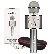 Mockins Silver Bluetooth Karaoke Microphone for Kids with Built in