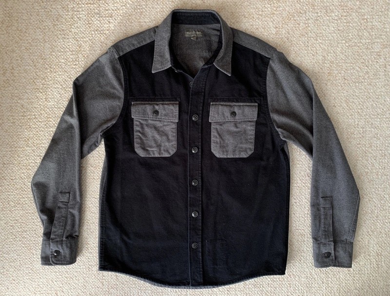 LL Bean Signature Chamois Cloth Shirt Medium Black Gray Slim Fit Two Tone Pocket