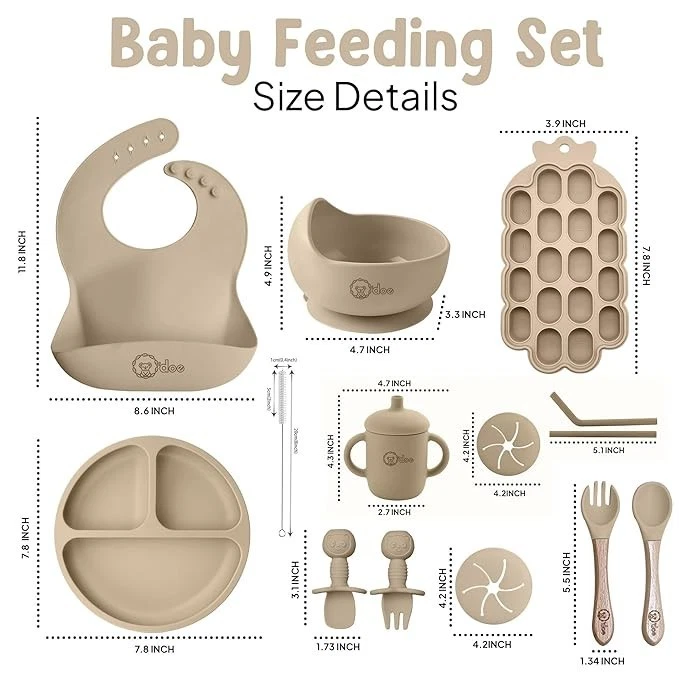 Conjunto de desmame O'Doe Baby – 15 peças conjunto de alimentação de silicone para bebês. (Bege) - Imagem 2 de 4