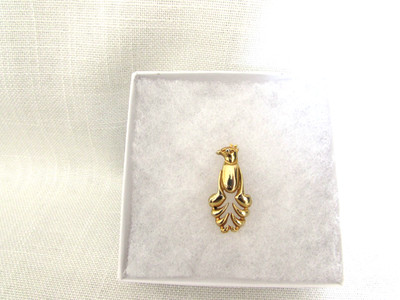 Gold Tone Peacock Pendent w/Tail Feathers in down position 1-1/2'' Marked ER
