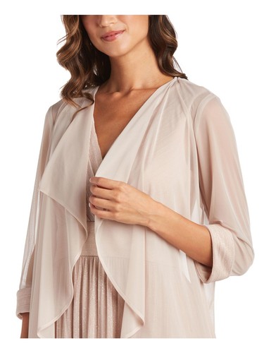 R&M RICHARDS Womens Beige Glitter Sheer 3/4 Sleeves Open Front Evening Jacket 8 - Picture 11 of 11
