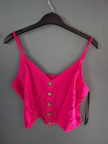 Primark Size 14 Pink Button Front Sleeveless Cropped Top (325/156)