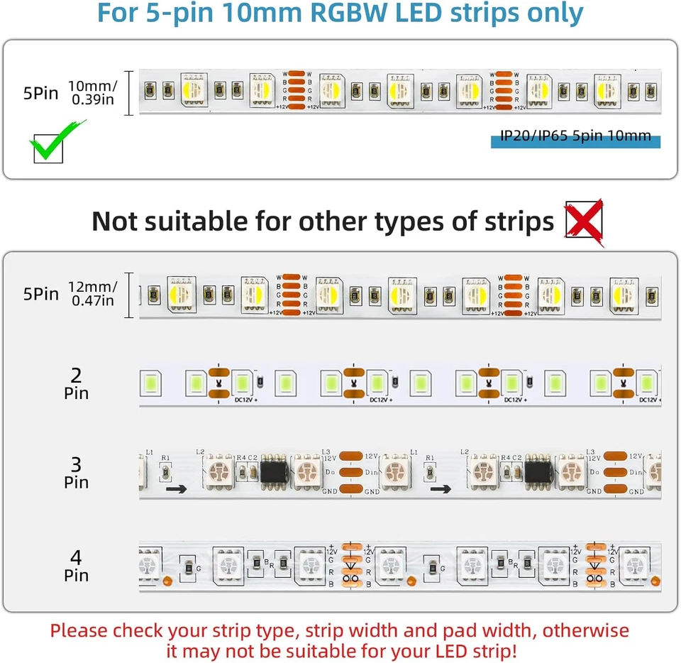 12Pcs 5 Pin RGBW LED Light Strip Connectors 10Mm Strip to Wire RGBW Connector - Image 2 of 4