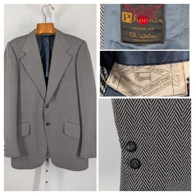VTG Mens Herringbone Knit Blazer Black White Single Breasted Sport Coat Sz 40L