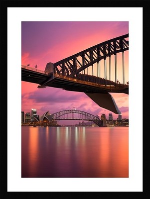 Moody Sydney Harbor Framed Wall Art Poster Canvas Print Picture