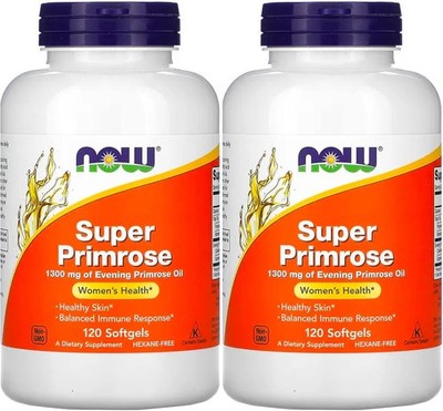 Lot of 2 - Now Foods Super Primrose Evening Primrose Oil 1300 mg 120ct EXP: 7/27