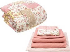 Gold Coast 8 Pc Bed in a Bag Elm Pink and Yellow Floral Comforter Set, Full