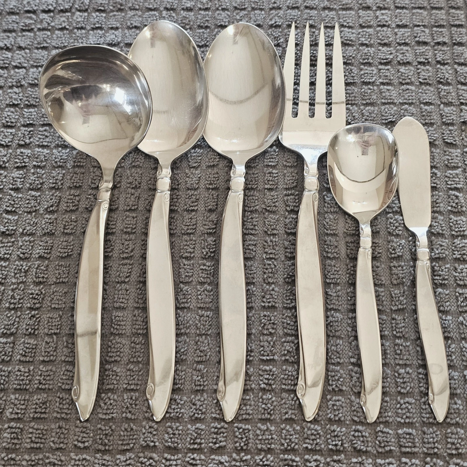 Oneidacraft SHORELINE Vintage Stainless 1964 Serving Spoon Fork Ladle Set of 6