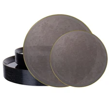 DaYammi 60Pcs Black Plastic Plates - Disposable Party Plates, Black Gold Plat...