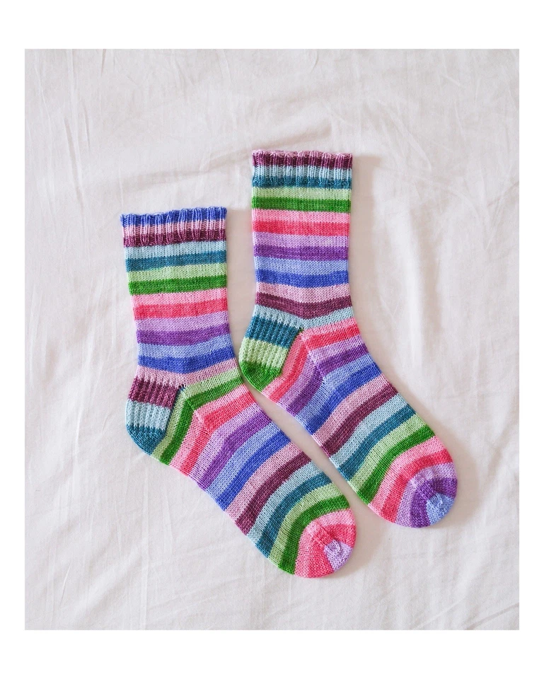 Handgestrickte bunte Socken mit Streifen aus handgefärbter Wolle Gr.39/40 - Bild 2 von 3