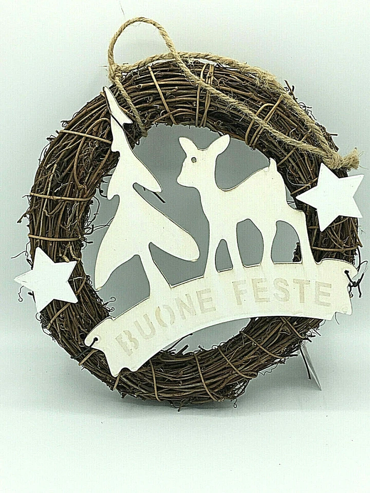 MERCURY GHIRLANDA NATALIZIA PORTA BUONE FESTE MATERIALI NATURALI LEGNO E RAMI ECO NATALE