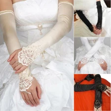 Women's Lace Bridal Wedding Halloween Party Long Satin Fingerless Prom Gloves US
