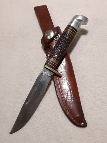 Vintage Western USA Fixed Blade Knife 648A 4.5" Blade. W Leather Sheath Nice