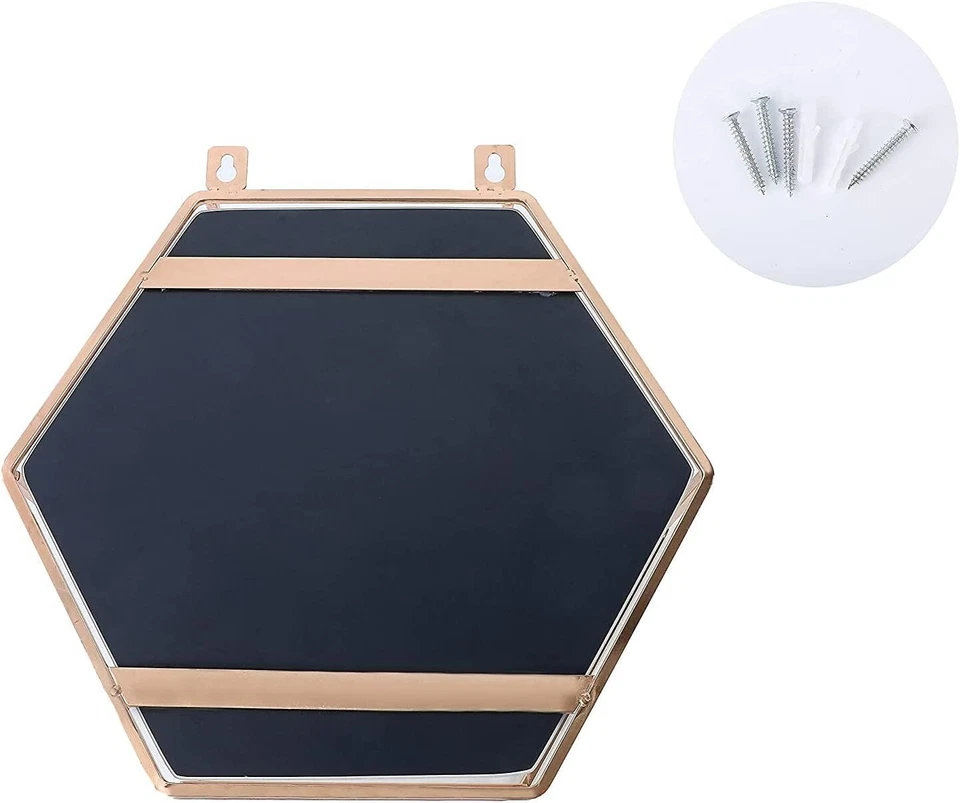 Wall Mirror for Home Decoration with Rose Gold Hexagon Hanging Shelf - Image 3 of 4