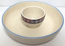 Treasure Craft Chip & Dip Bowl Set Aztec Southwestern 13" USA Chip Bowl 5'' VTG