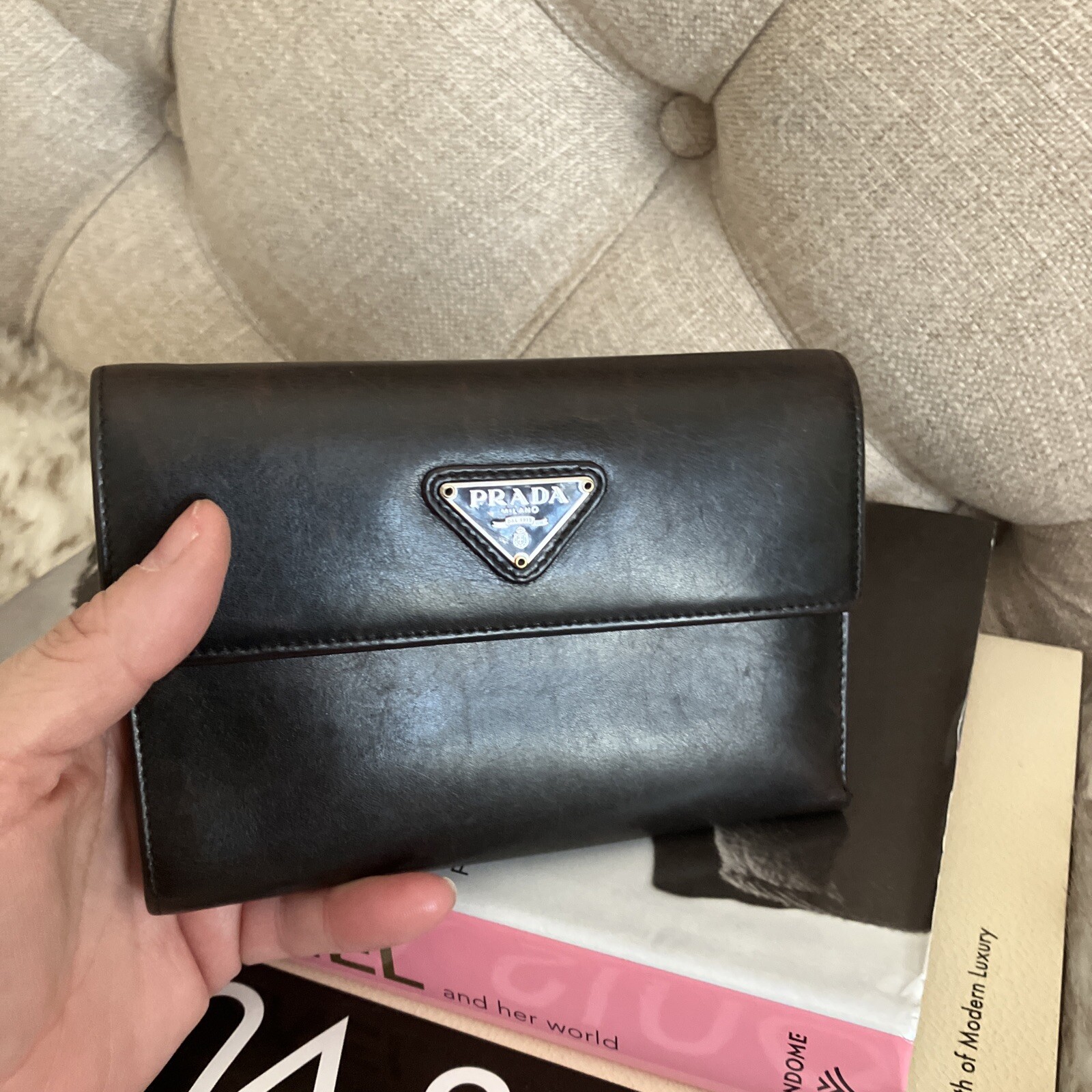 AUTHENTIC PRADA  Distressed Leather Compact trifo… - image 12