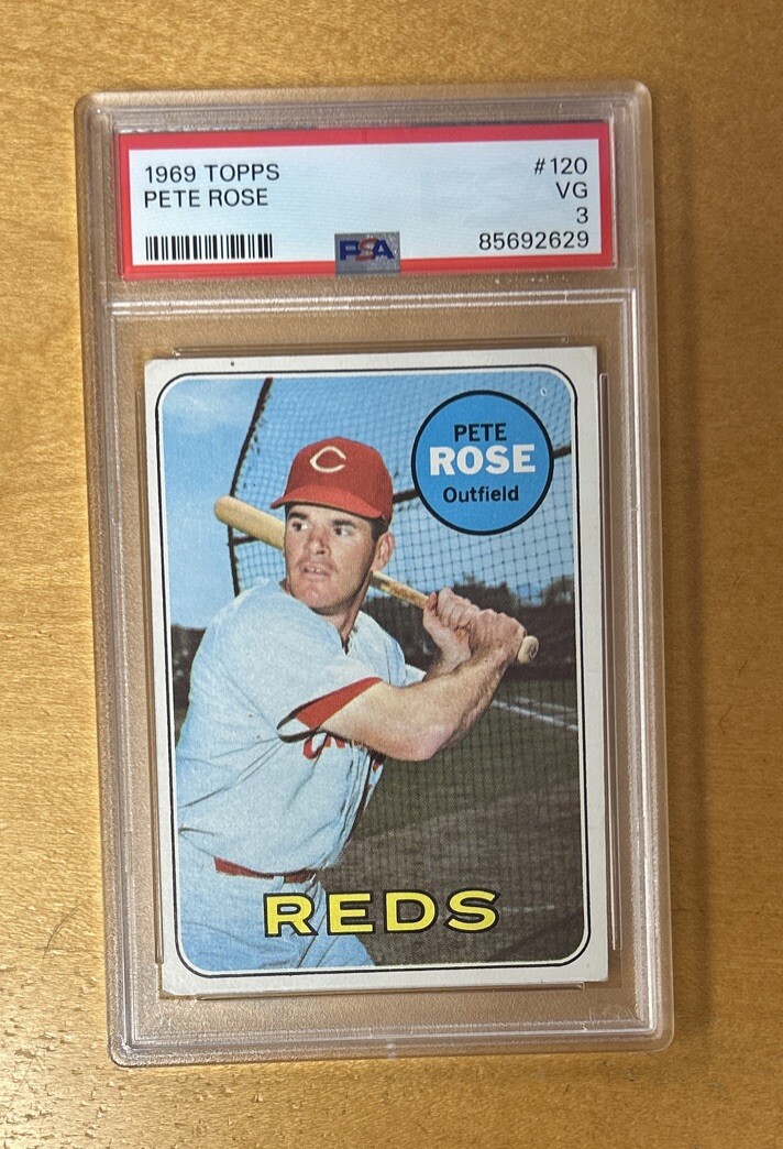 1969 Topps Baseball Pete Rose Cincinnati Reds Card #120 PSA 3