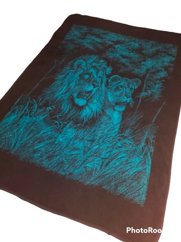 VintageSAN MARCOSBlanket Reversible Lion Lioness Black GreenMade In Mexico 92x64