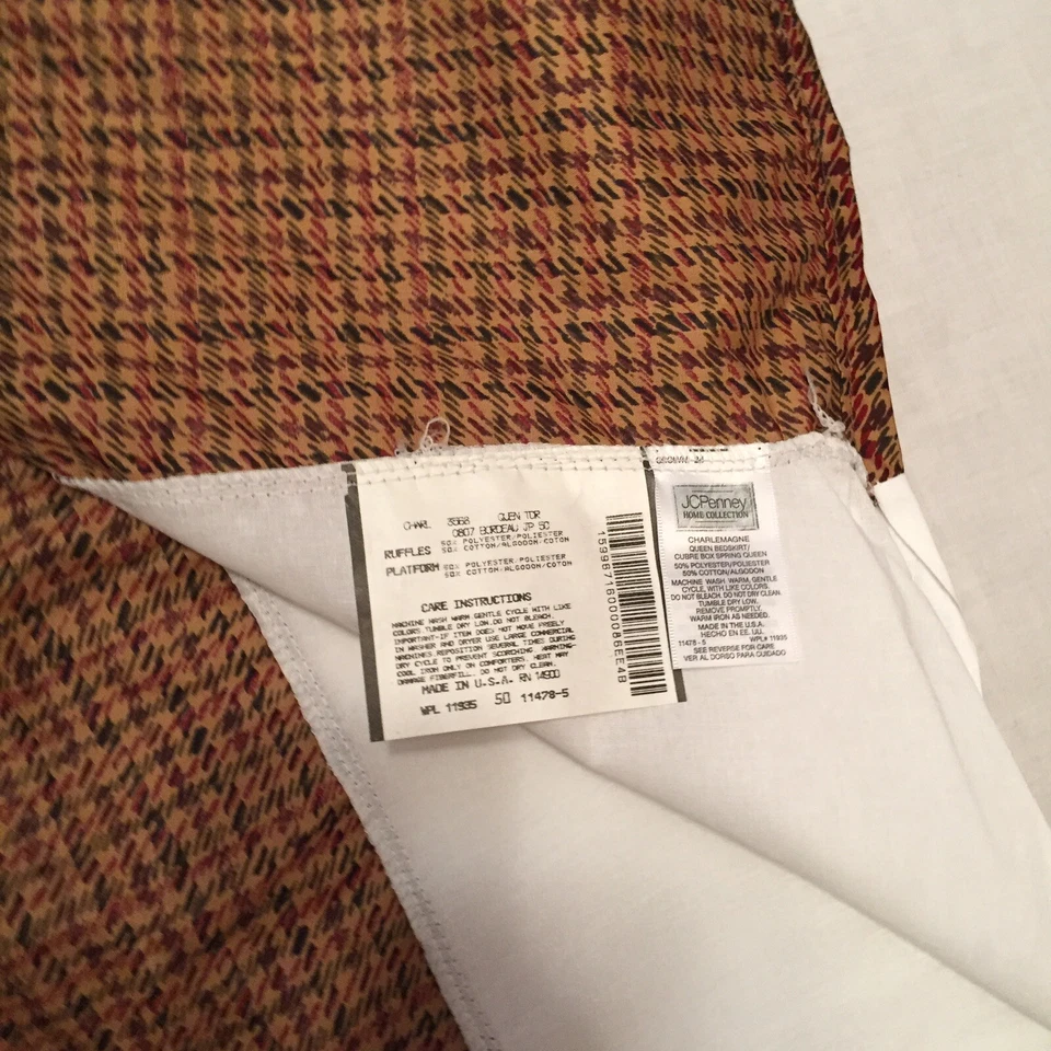 Falda de cama tamaño Queen JC Penney Carlomagno Borgoña Marrón Verde Foto 3 de 4