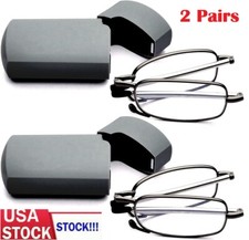 2 Pairs Folding Reading Glasses anti Blue Light Pocket Eyeglasses w/ Cases US