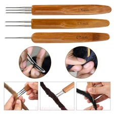 5Pcs Crochet Needle Hook Bamboo Handle Dread Knit Hair Fixing Braiding DIY Tools