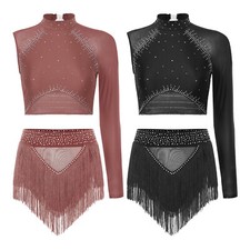 Women Suit Dance Outfit Figure Skating Set Crop Top Costume 2-piece Dancewear