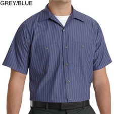 NEW Men Short Slv WORK SHIRT Blue Gray Mechanic Exxon Stripe SP24 EX Red Kap 2nd