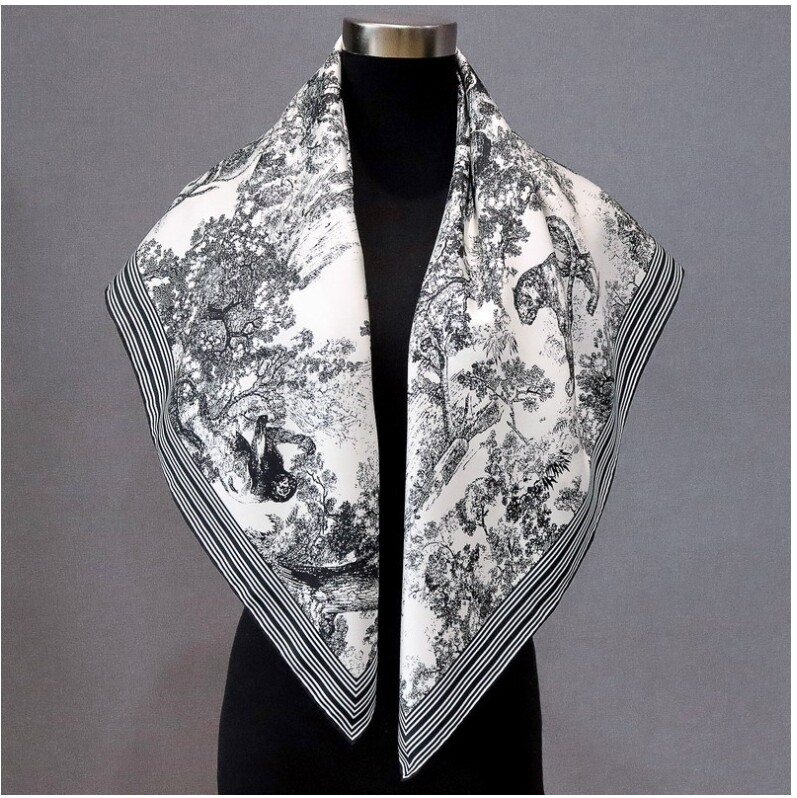 Pure 18 Momme Twill Silk Scarf Bandanna Forest Print 35