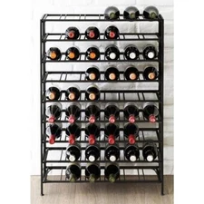 Black Metal Wine Rack Floor Stand, 9 Tier Beverage 54 Bottle Storage Shelf