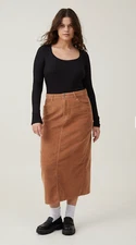 Cotton:On Women's Cord Maxi Skirt Long Corduroy Size US 10 Pinecone Brown NEW