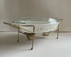 Vintage Mid Century Pyrex Constellation Divided Casserole Dish on Cradle