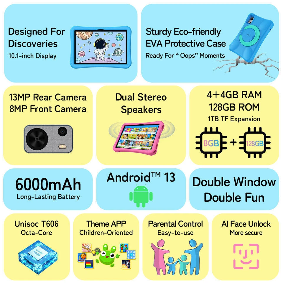 UMIDIGI G5 Tab Kids 4Go+128Go Up to 1TB 10.1 Pouces 6000mAh Android 13 Tablette - Photo 3/4