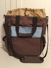 Picnic Time Insulated Wine Tote with Side and Front Pockets  Brown/Blue