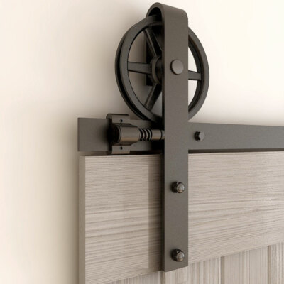 4FT-20FT Big Spoke Wheel Sliding Barn Door Hardware Kit For Single/Double Door